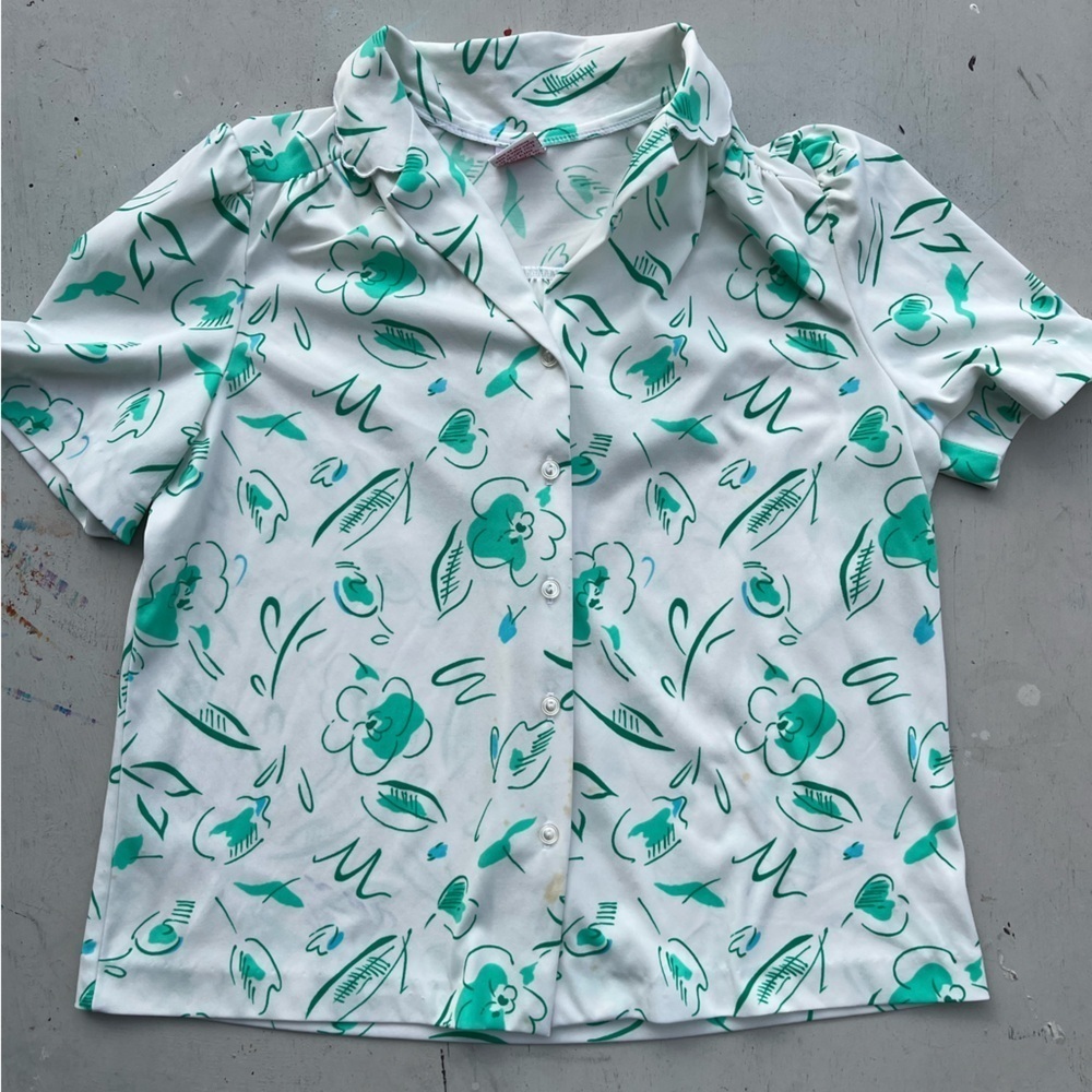 Women's Vintage Graff Blouse Top Multicolor Floral Art No‎ SIZE 60s TIKI Deco